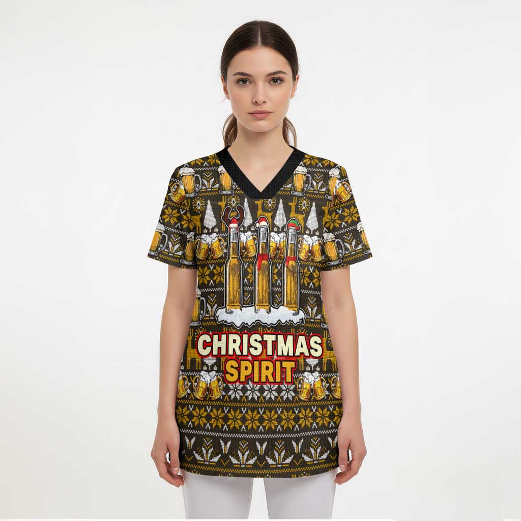 Spirit Beer Christmas Scrub Top Xmas Holiday Patterns - Wonder Print Shop