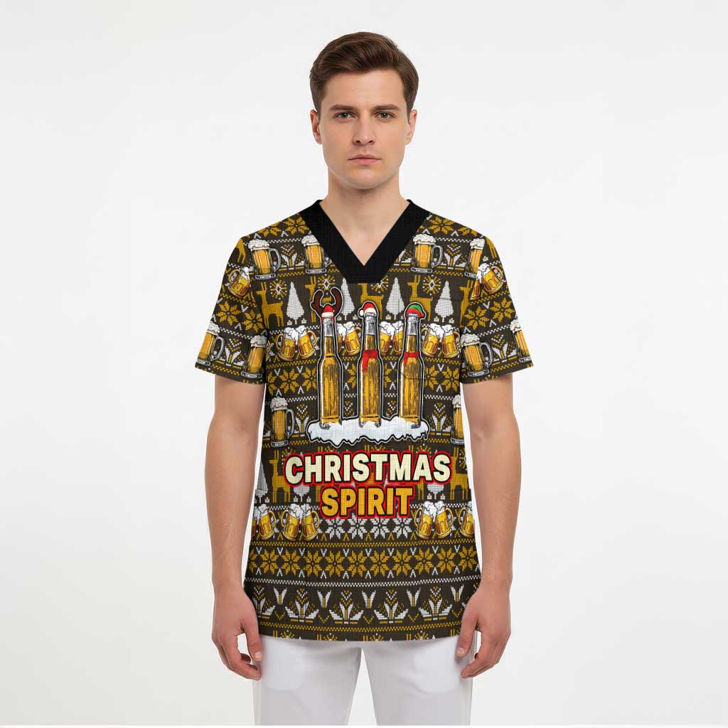 Spirit Beer Christmas Scrub Top Xmas Holiday Patterns - Wonder Print Shop