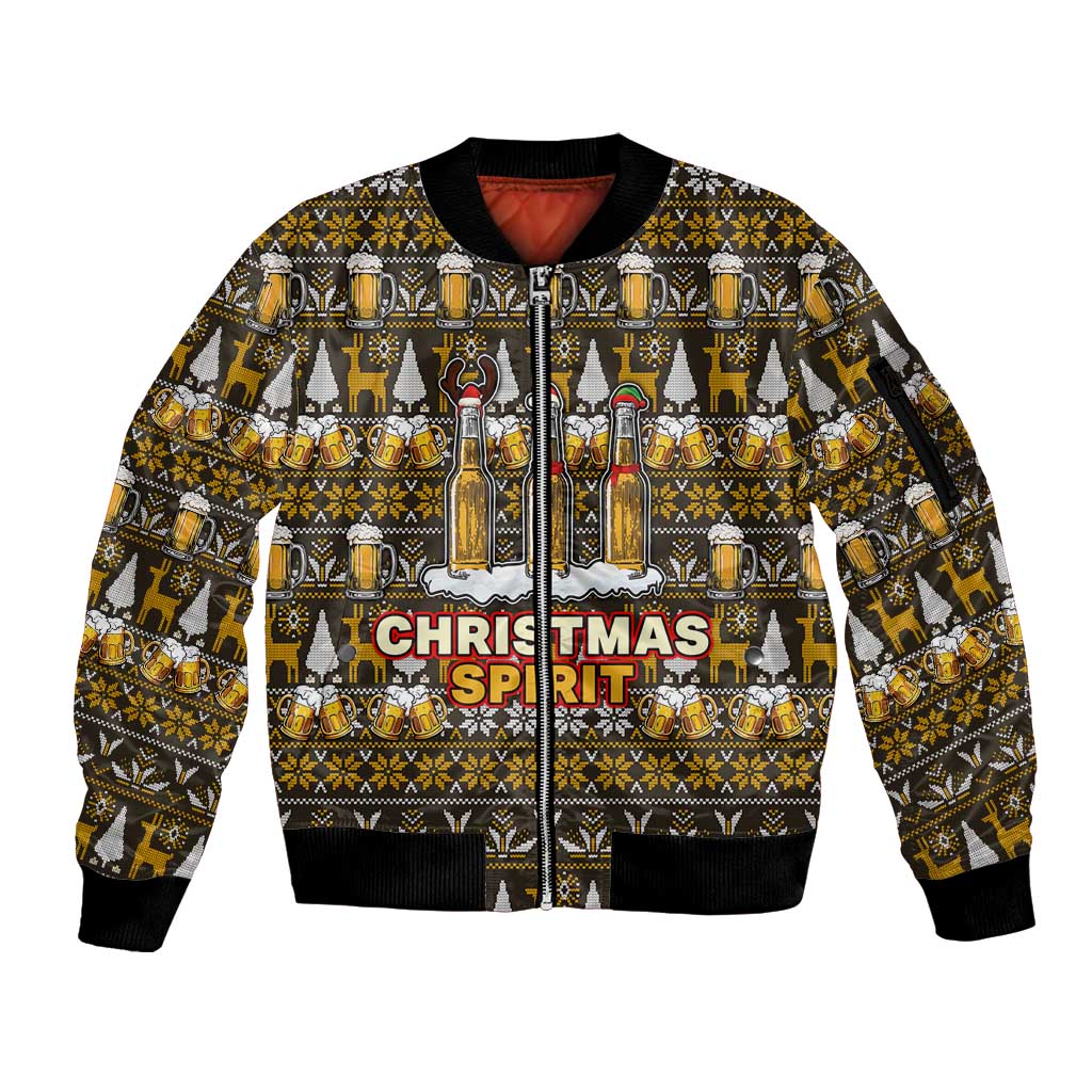 Spirit Beer Christmas Sleeve Zip Bomber Jacket Xmas Holiday Patterns - Wonder Print Shop