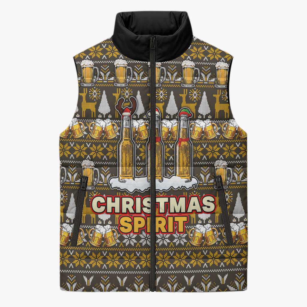 Spirit Beer Christmas Sleeveless Puffer Jacket Xmas Holiday Patterns - Wonder Print Shop