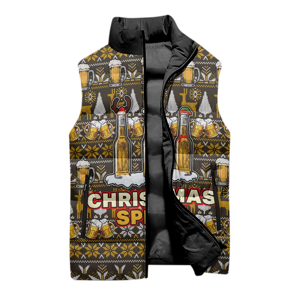 Spirit Beer Christmas Sleeveless Puffer Jacket Xmas Holiday Patterns - Wonder Print Shop