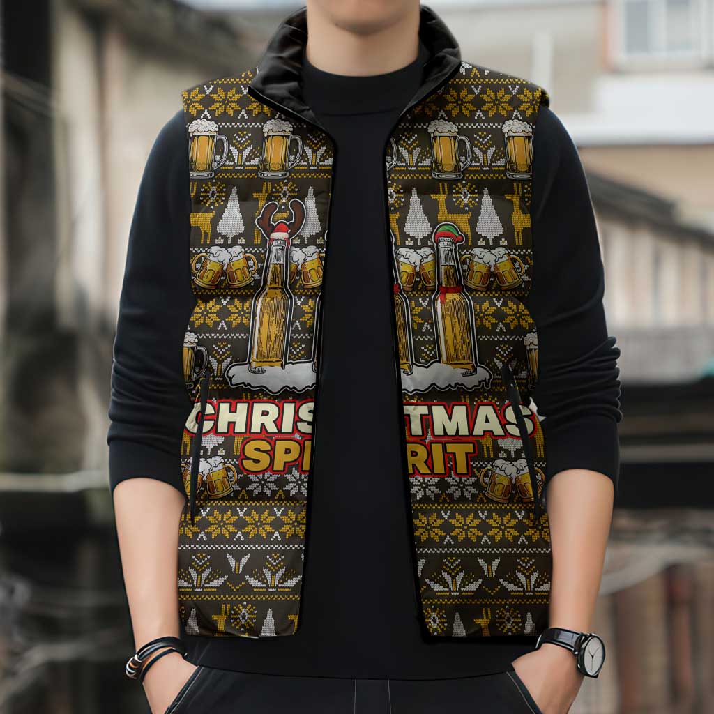 Spirit Beer Christmas Sleeveless Puffer Jacket Xmas Holiday Patterns - Wonder Print Shop