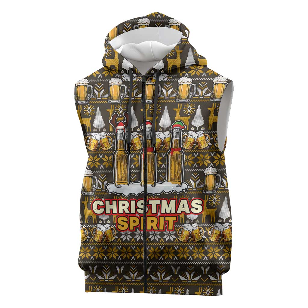 Spirit Beer Christmas Sleeveless Zip Hoodie Xmas Holiday Patterns - Wonder Print Shop