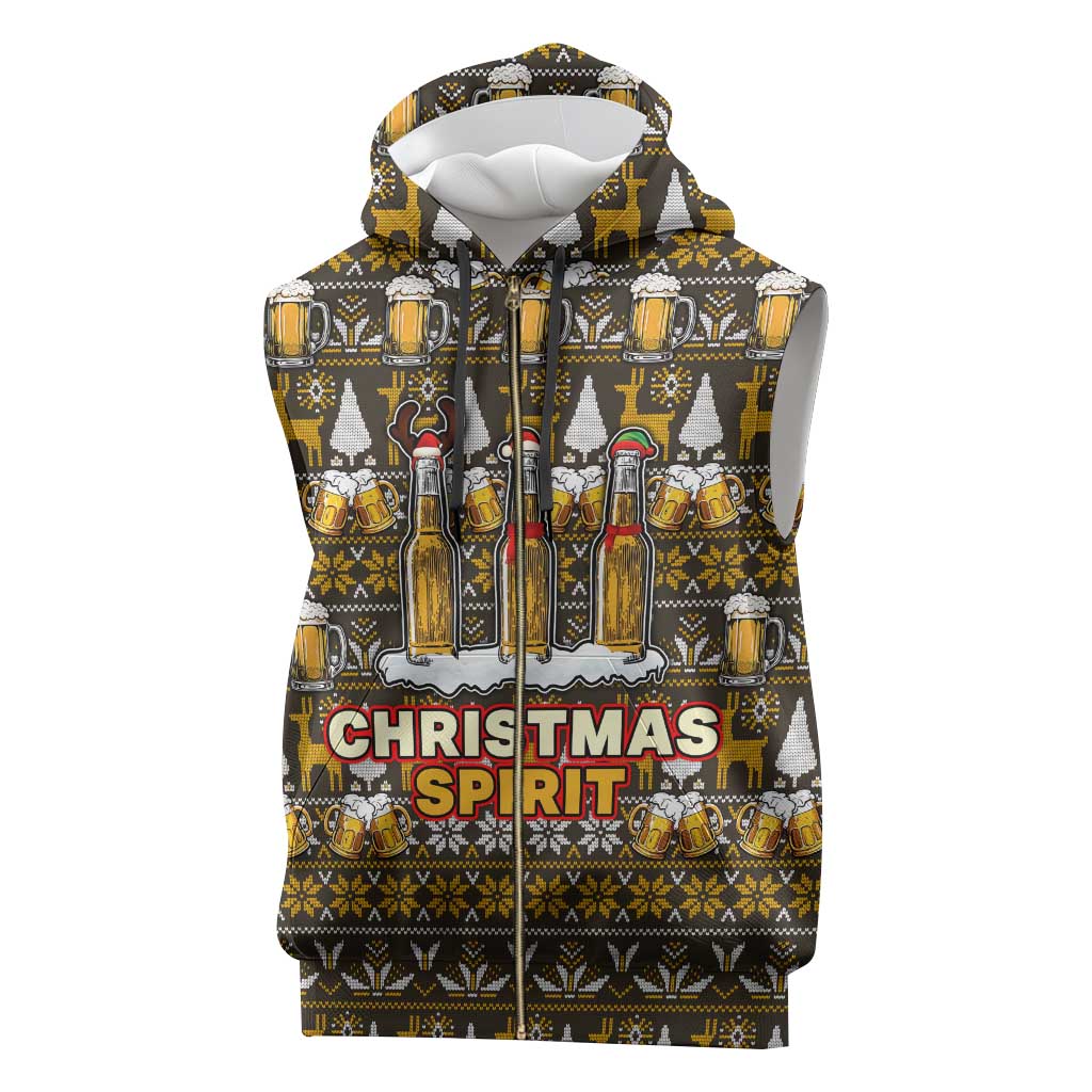 Spirit Beer Christmas Sleeveless Zip Hoodie Xmas Holiday Patterns - Wonder Print Shop