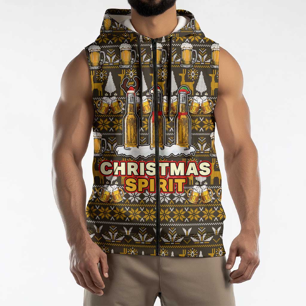 Spirit Beer Christmas Sleeveless Zip Hoodie Xmas Holiday Patterns - Wonder Print Shop