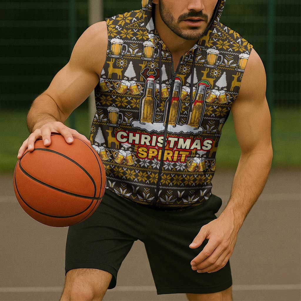 Spirit Beer Christmas Sleeveless Zip Hoodie Xmas Holiday Patterns - Wonder Print Shop