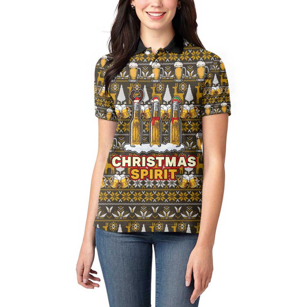 Spirit Beer Christmas Women Polo Shirt Xmas Holiday Patterns - Wonder Print Shop