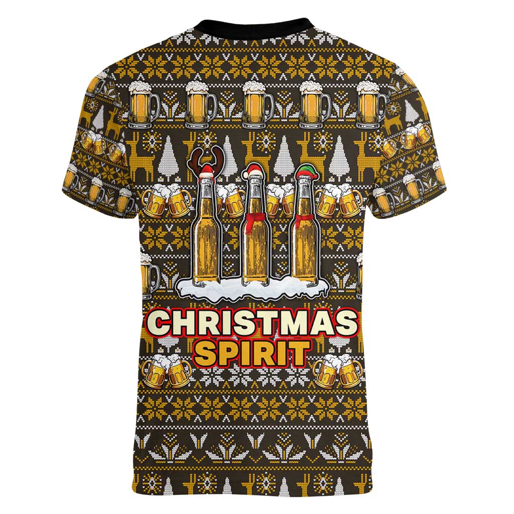 Spirit Beer Christmas Women V-Neck T-Shirt Xmas Holiday Patterns - Wonder Print Shop