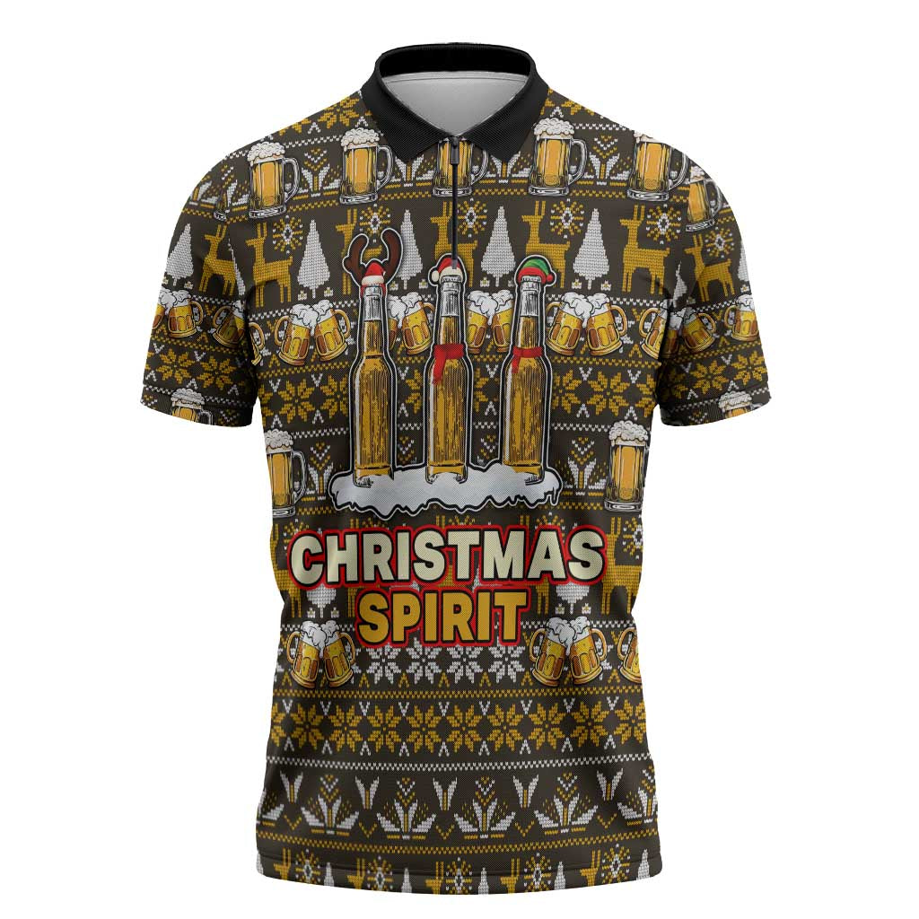 Spirit Beer Christmas Zipper Polo Shirt Xmas Holiday Patterns - Wonder Print Shop