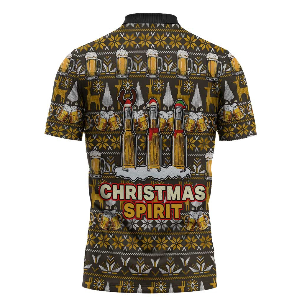 Spirit Beer Christmas Zipper Polo Shirt Xmas Holiday Patterns - Wonder Print Shop