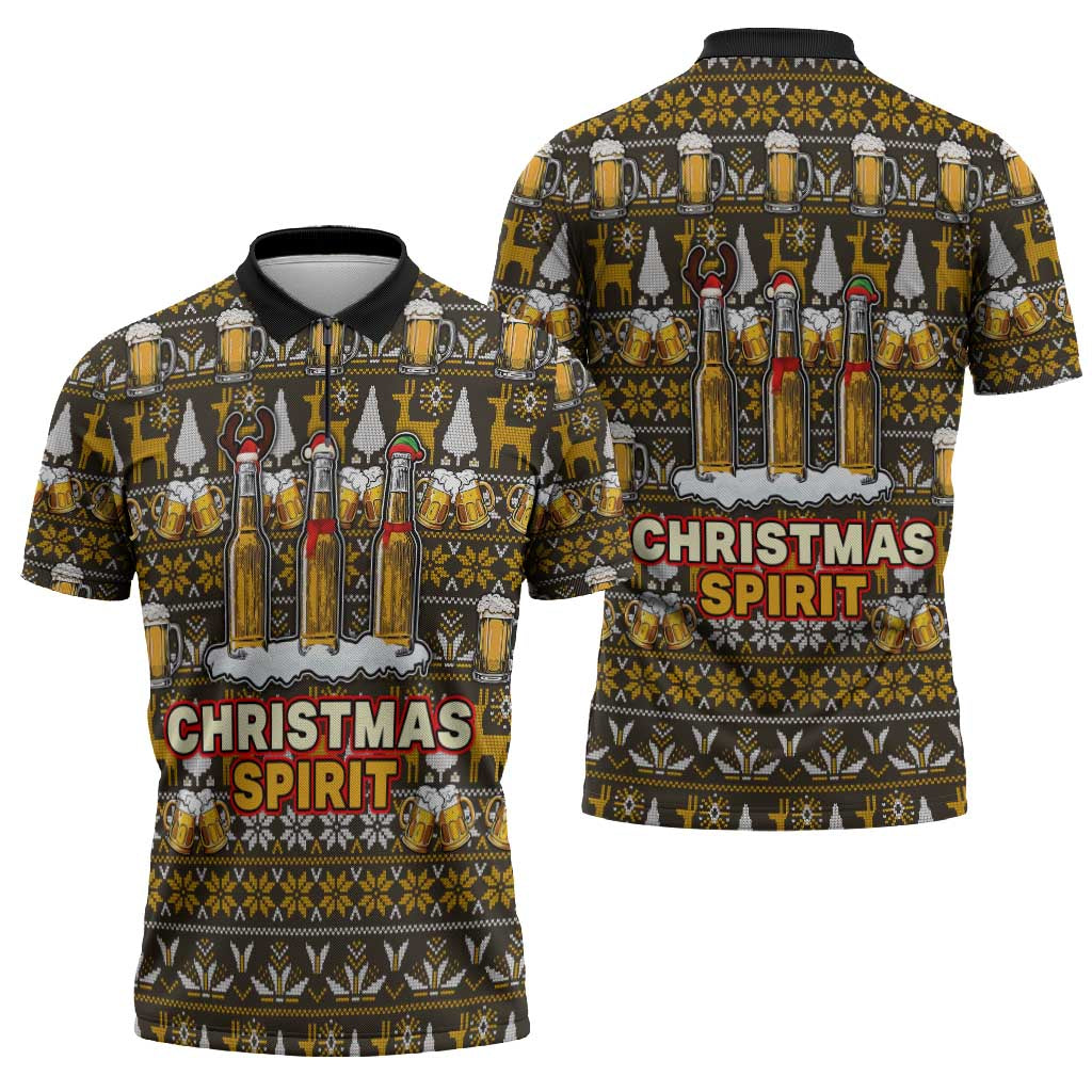 Spirit Beer Christmas Zipper Polo Shirt Xmas Holiday Patterns - Wonder Print Shop