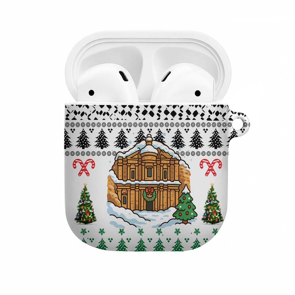 Jordan Christmas AirPods Case with Petra Monastery Snow Christmas Trees and Candy Cane Pattern - Wonder Print Shop