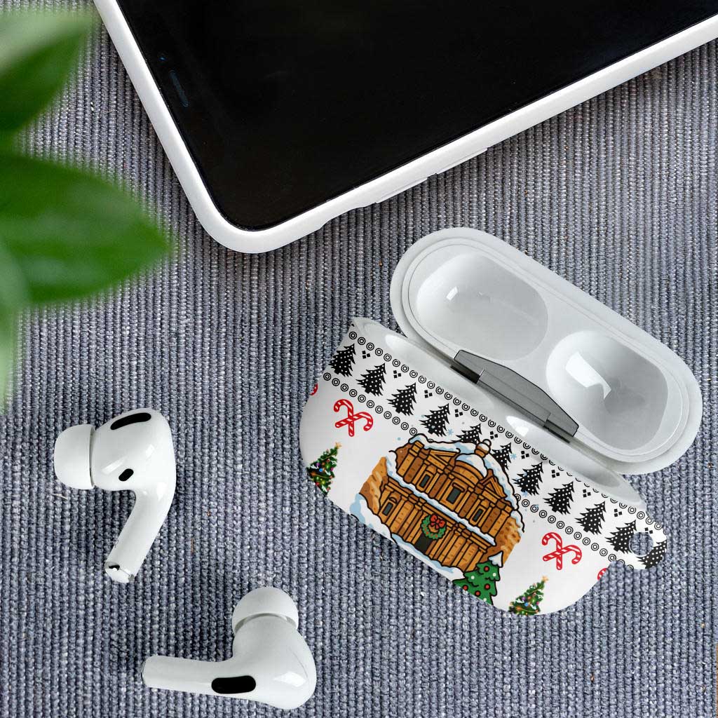 Jordan Christmas AirPods Case with Petra Monastery Snow Christmas Trees and Candy Cane Pattern - Wonder Print Shop