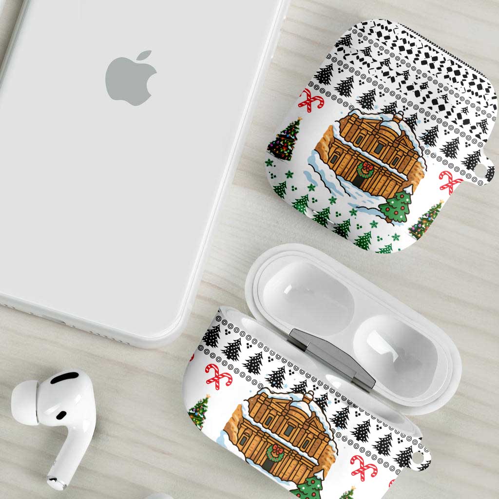 Jordan Christmas AirPods Case with Petra Monastery Snow Christmas Trees and Candy Cane Pattern - Wonder Print Shop