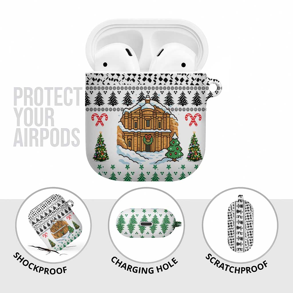 Jordan Christmas AirPods Case with Petra Monastery Snow Christmas Trees and Candy Cane Pattern - Wonder Print Shop