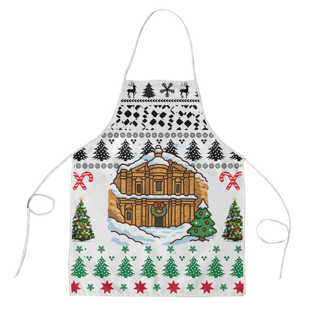 Jordan Christmas Apron with Petra Monastery Snow Christmas Trees and Candy Cane Pattern - Wonder Print Shop