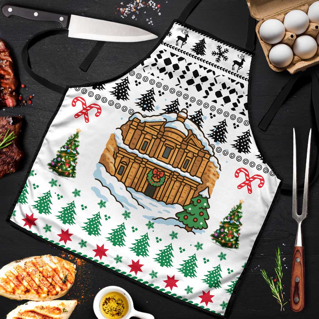 Jordan Christmas Apron with Petra Monastery Snow Christmas Trees and Candy Cane Pattern - Wonder Print Shop