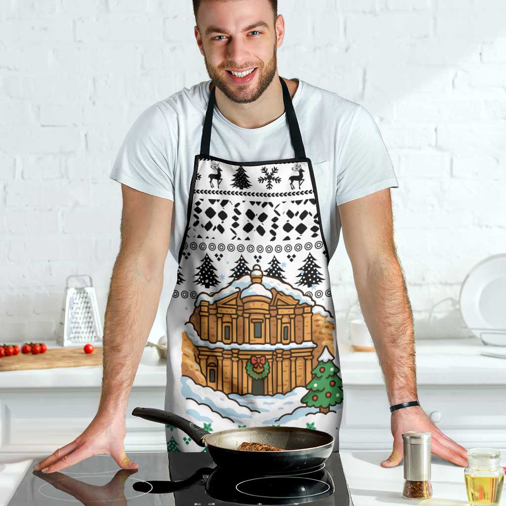 Jordan Christmas Apron with Petra Monastery Snow Christmas Trees and Candy Cane Pattern - Wonder Print Shop