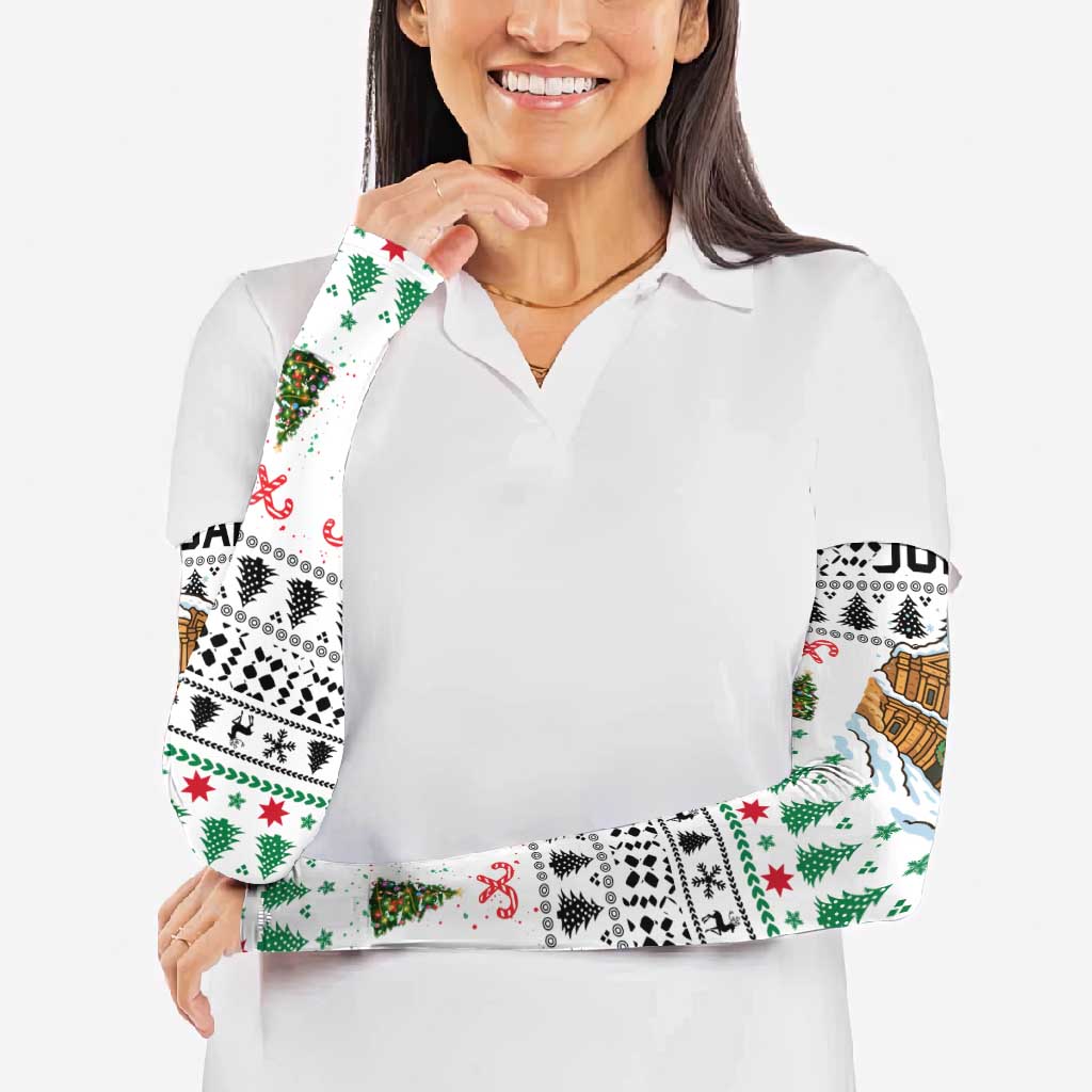Jordan Christmas Arm Sleeves with Petra Monastery Snow Christmas Trees and Candy Cane Pattern - Wonder Print Shop