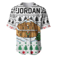 Jordan Christmas Baseball Jersey with Petra Monastery Snow Christmas Trees and Candy Cane Pattern - Wonder Print Shop