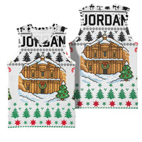 Jordan Christmas Basketball Jersey with Petra Monastery Snow Christmas Trees and Candy Cane Pattern - Wonder Print Shop