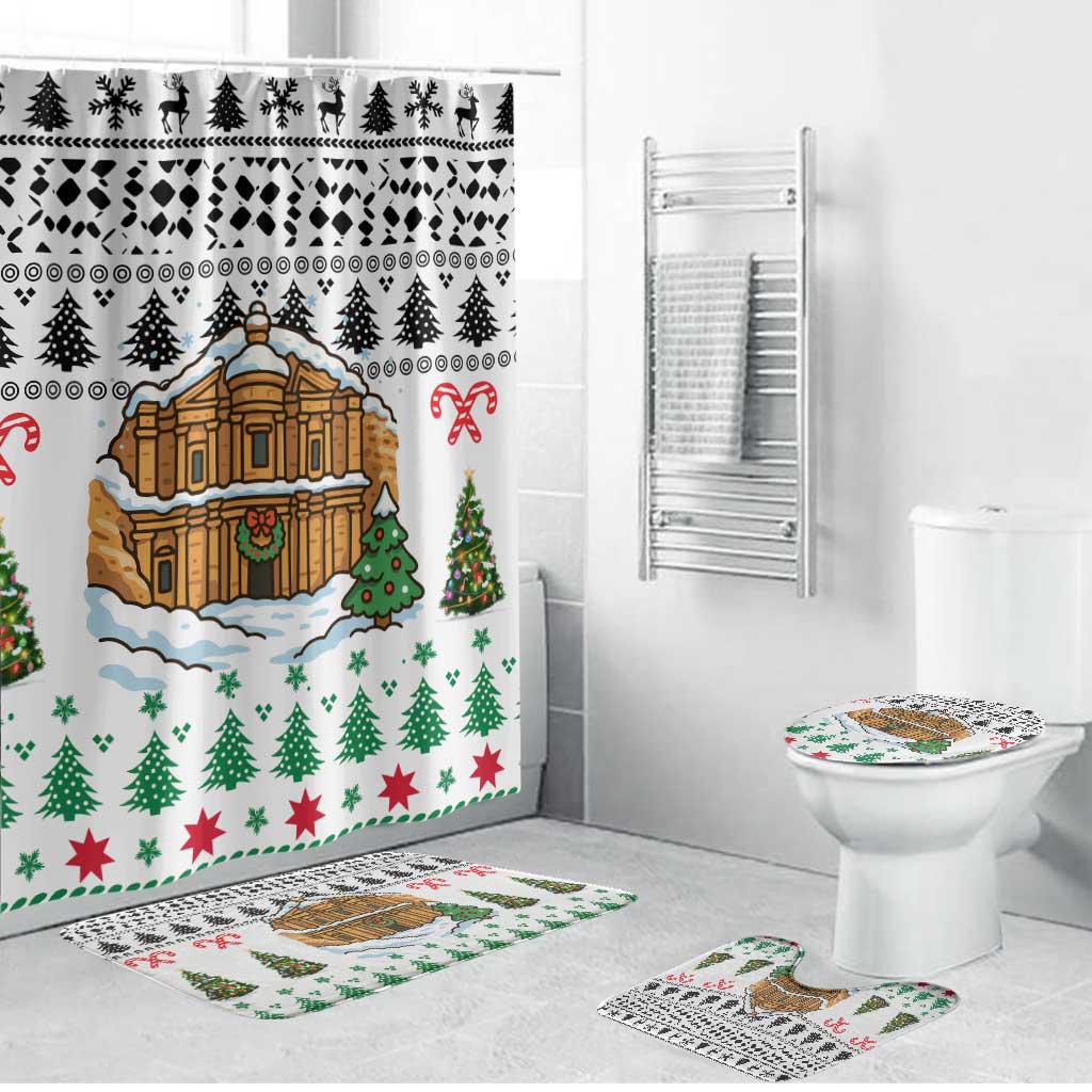 Jordan Christmas Bathroom Set with Petra Monastery Snow Christmas Trees and Candy Cane Pattern - Wonder Print Shop