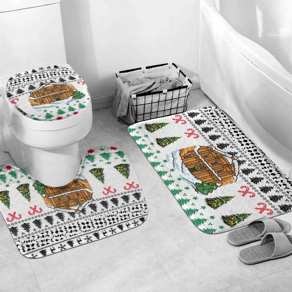 Jordan Christmas Bathroom Set with Petra Monastery Snow Christmas Trees and Candy Cane Pattern - Wonder Print Shop