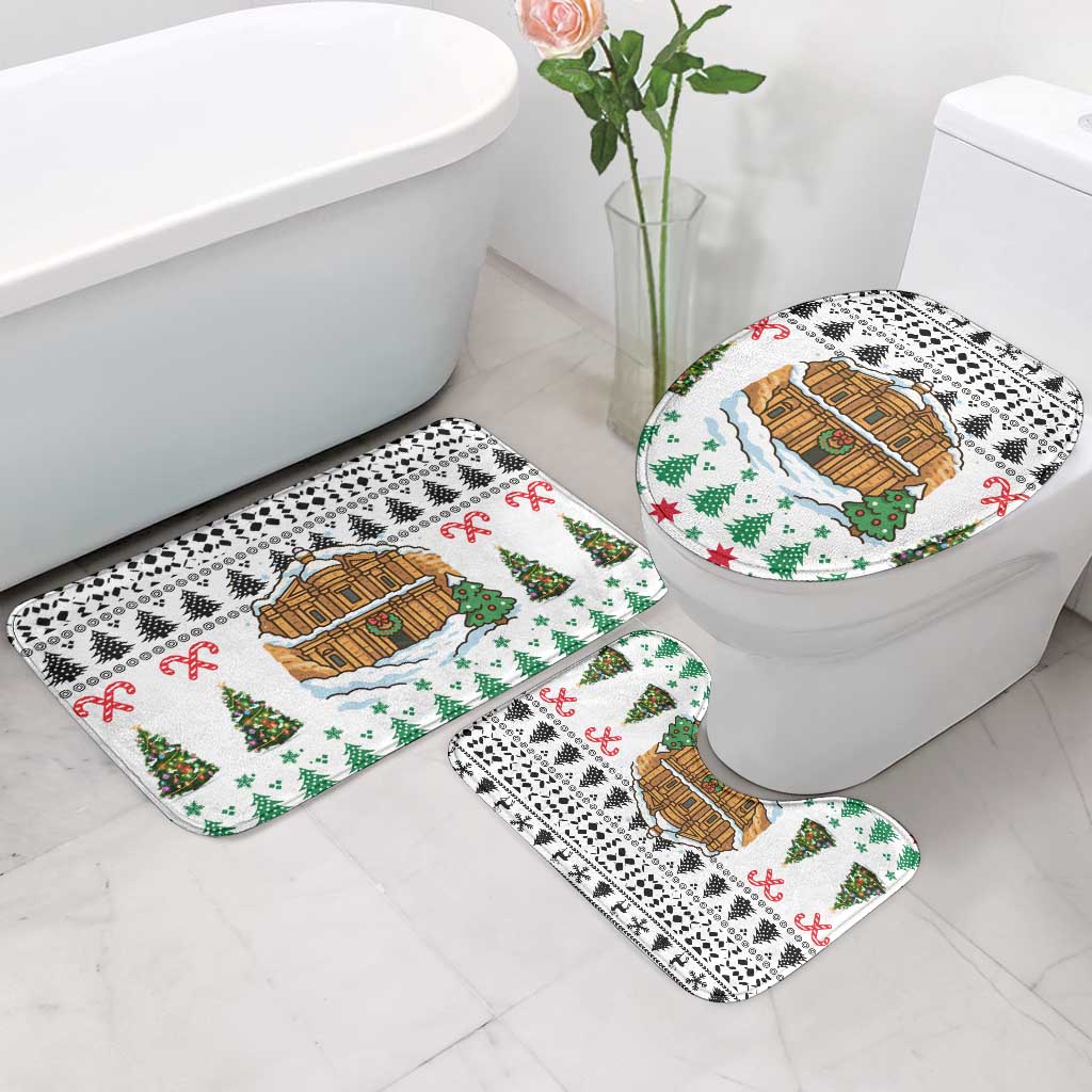 Jordan Christmas Bathroom Set with Petra Monastery Snow Christmas Trees and Candy Cane Pattern - Wonder Print Shop