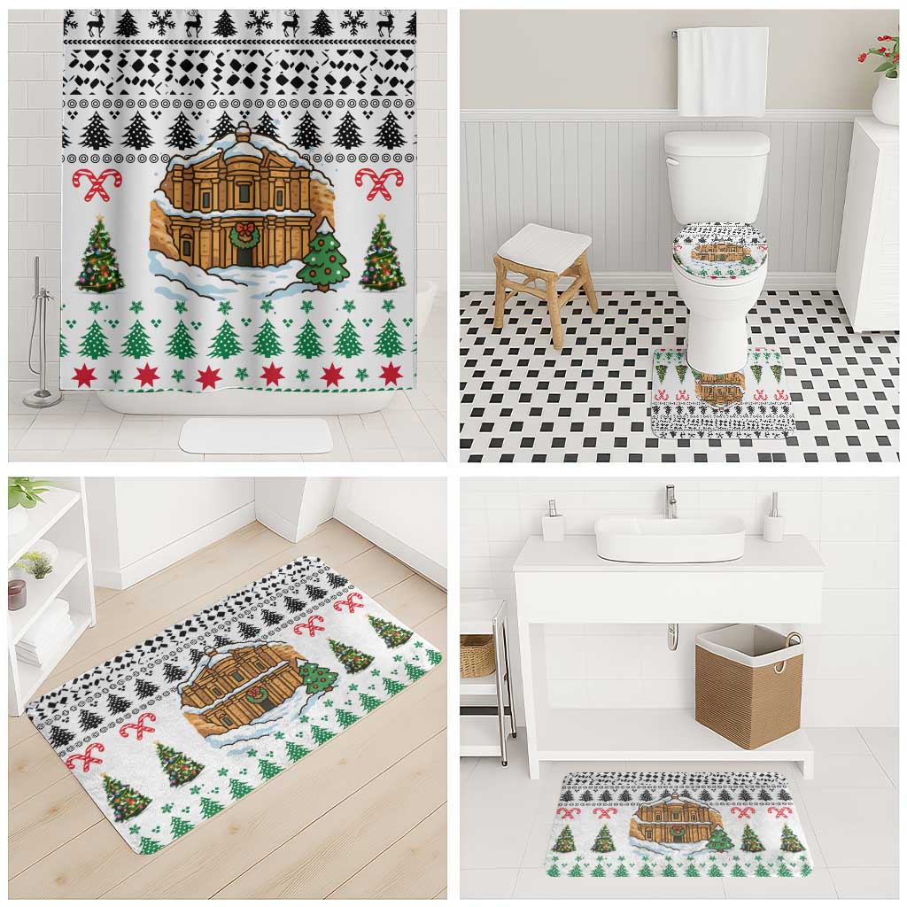 Jordan Christmas Bathroom Set with Petra Monastery Snow Christmas Trees and Candy Cane Pattern - Wonder Print Shop