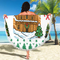Jordan Christmas Beach Blanket with Petra Monastery Snow Christmas Trees and Candy Cane Pattern - Wonder Print Shop