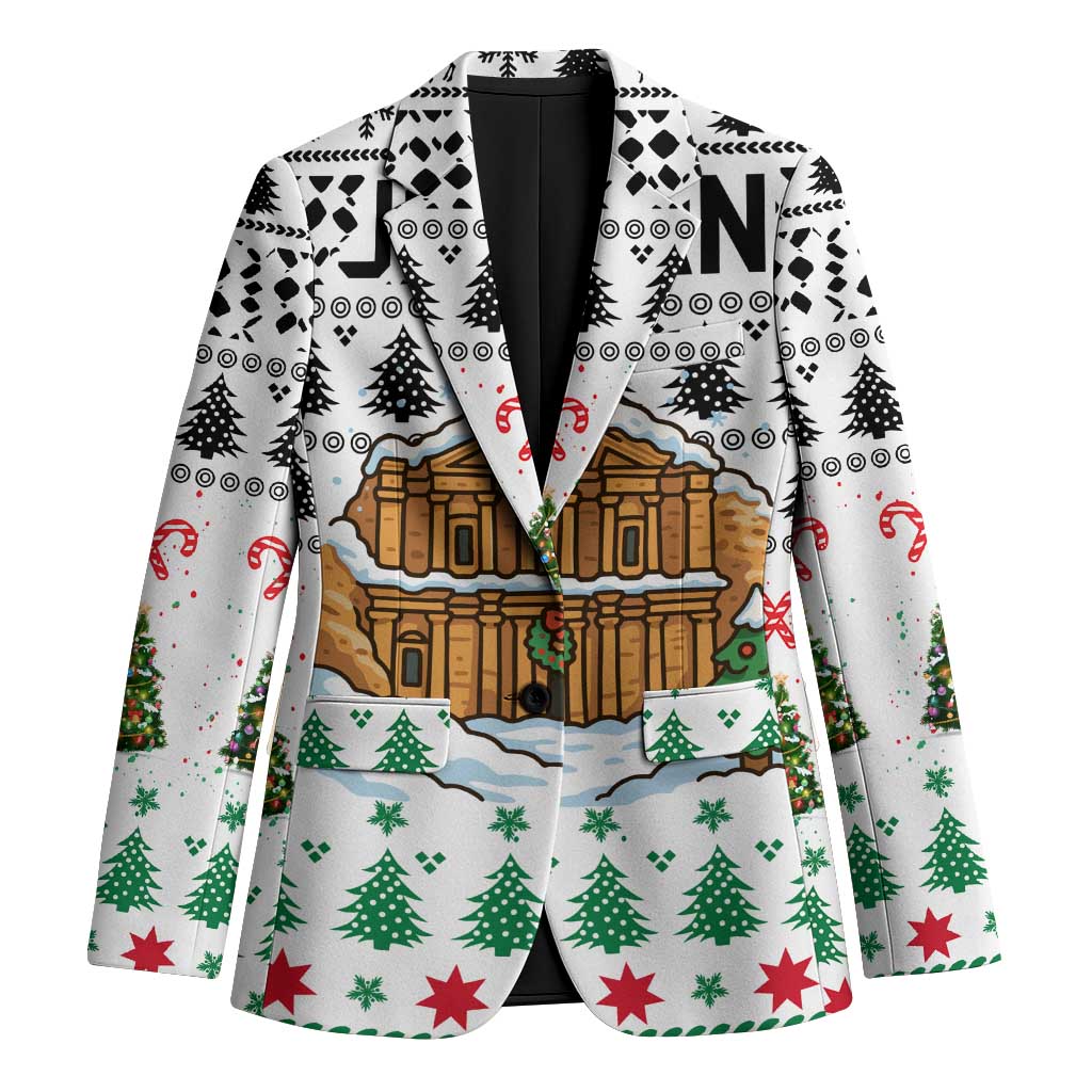 Jordan Christmas Blazer with Petra Monastery Snow Christmas Trees and Candy Cane Pattern - Wonder Print Shop
