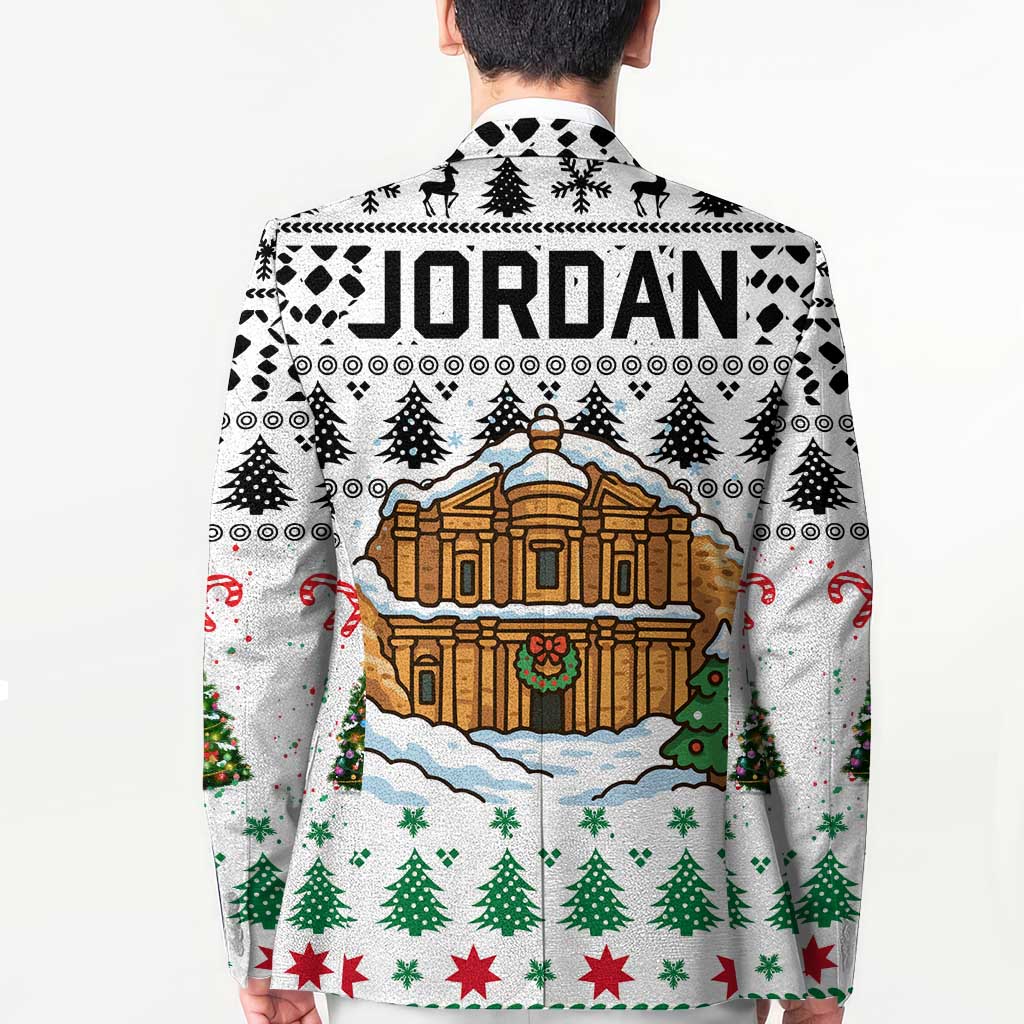 Jordan Christmas Blazer with Petra Monastery Snow Christmas Trees and Candy Cane Pattern - Wonder Print Shop