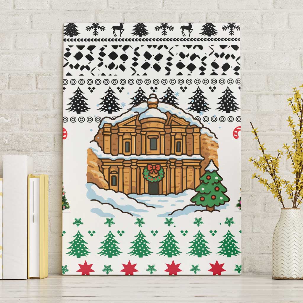Jordan Christmas Canvas Wall Art with Petra Monastery Snow Christmas Trees and Candy Cane Pattern - Wonder Print Shop