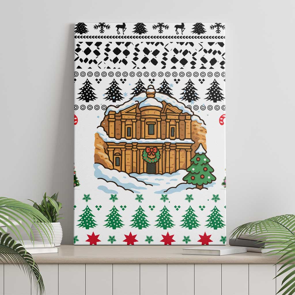 Jordan Christmas Canvas Wall Art with Petra Monastery Snow Christmas Trees and Candy Cane Pattern - Wonder Print Shop