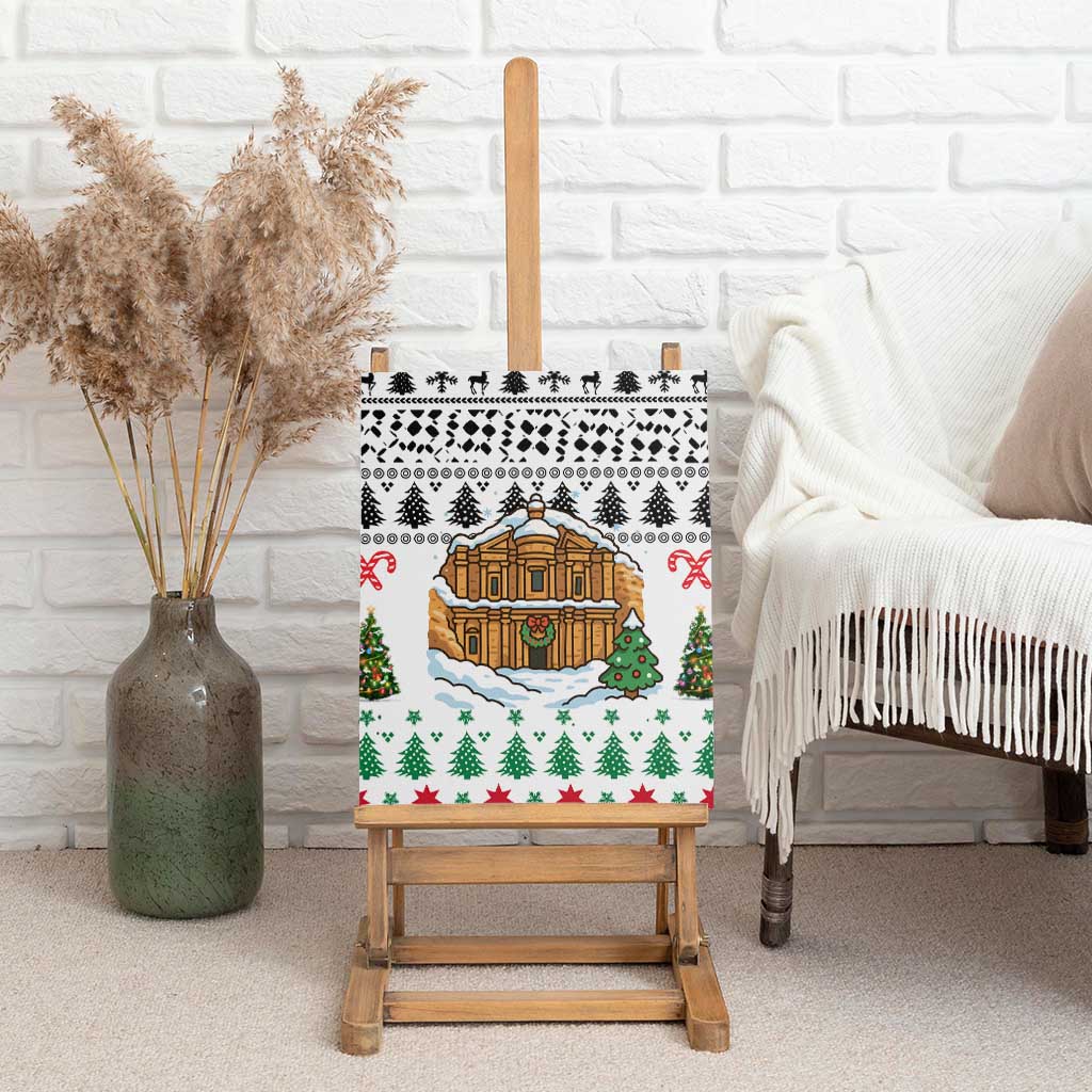 Jordan Christmas Canvas Wall Art with Petra Monastery Snow Christmas Trees and Candy Cane Pattern - Wonder Print Shop