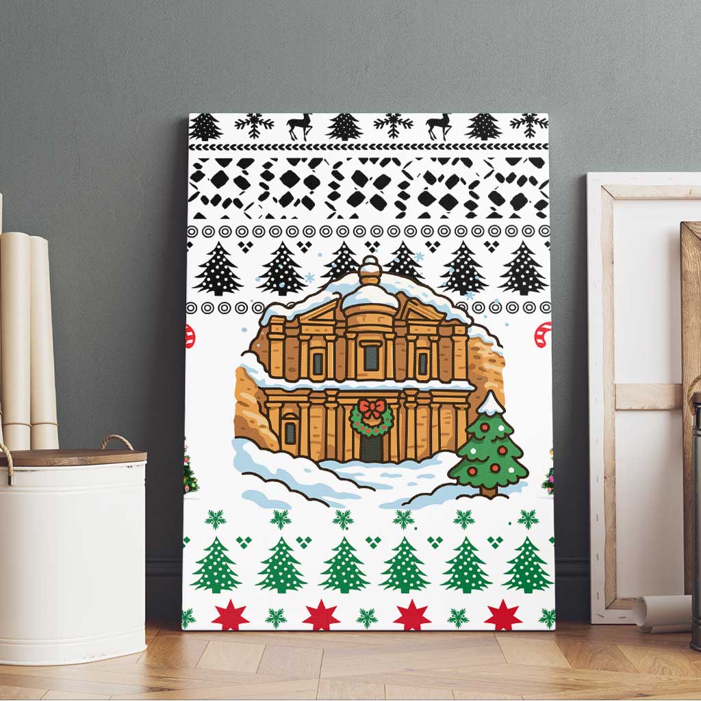 Jordan Christmas Canvas Wall Art with Petra Monastery Snow Christmas Trees and Candy Cane Pattern - Wonder Print Shop