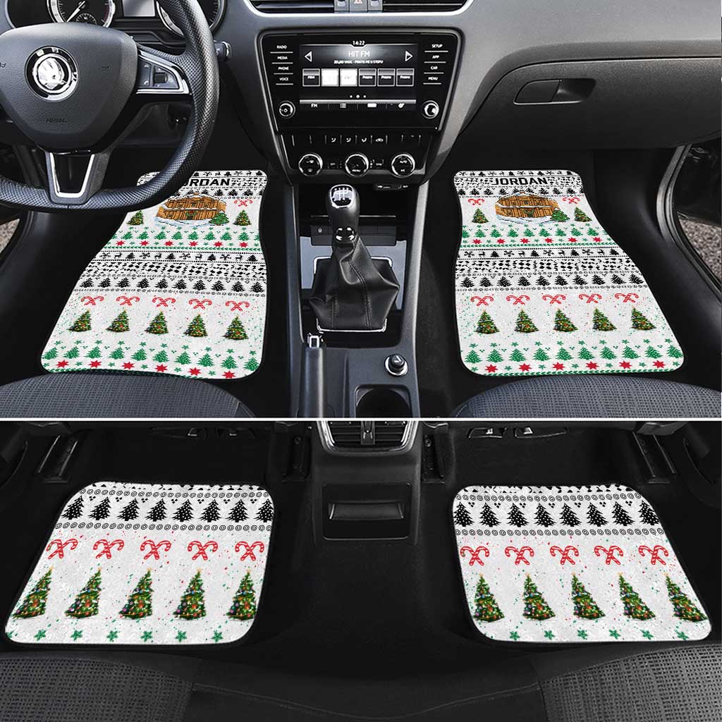 Jordan Christmas Car Mats with Petra Monastery Snow Christmas Trees and Candy Cane Pattern - Wonder Print Shop