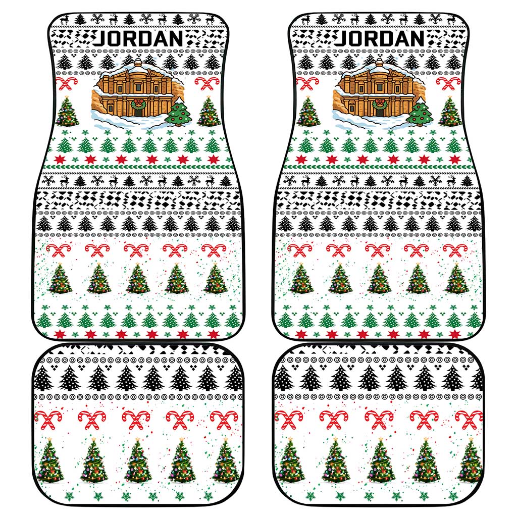 Jordan Christmas Car Mats with Petra Monastery Snow Christmas Trees and Candy Cane Pattern - Wonder Print Shop