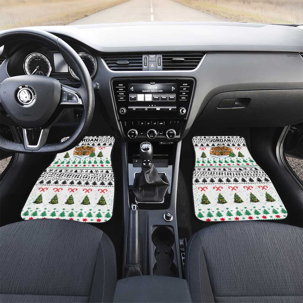 Jordan Christmas Car Mats with Petra Monastery Snow Christmas Trees and Candy Cane Pattern - Wonder Print Shop