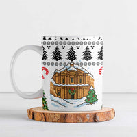 Jordan Christmas Ceramic Mug with Petra Monastery Snow Christmas Trees and Candy Cane Pattern - Wonder Print Shop