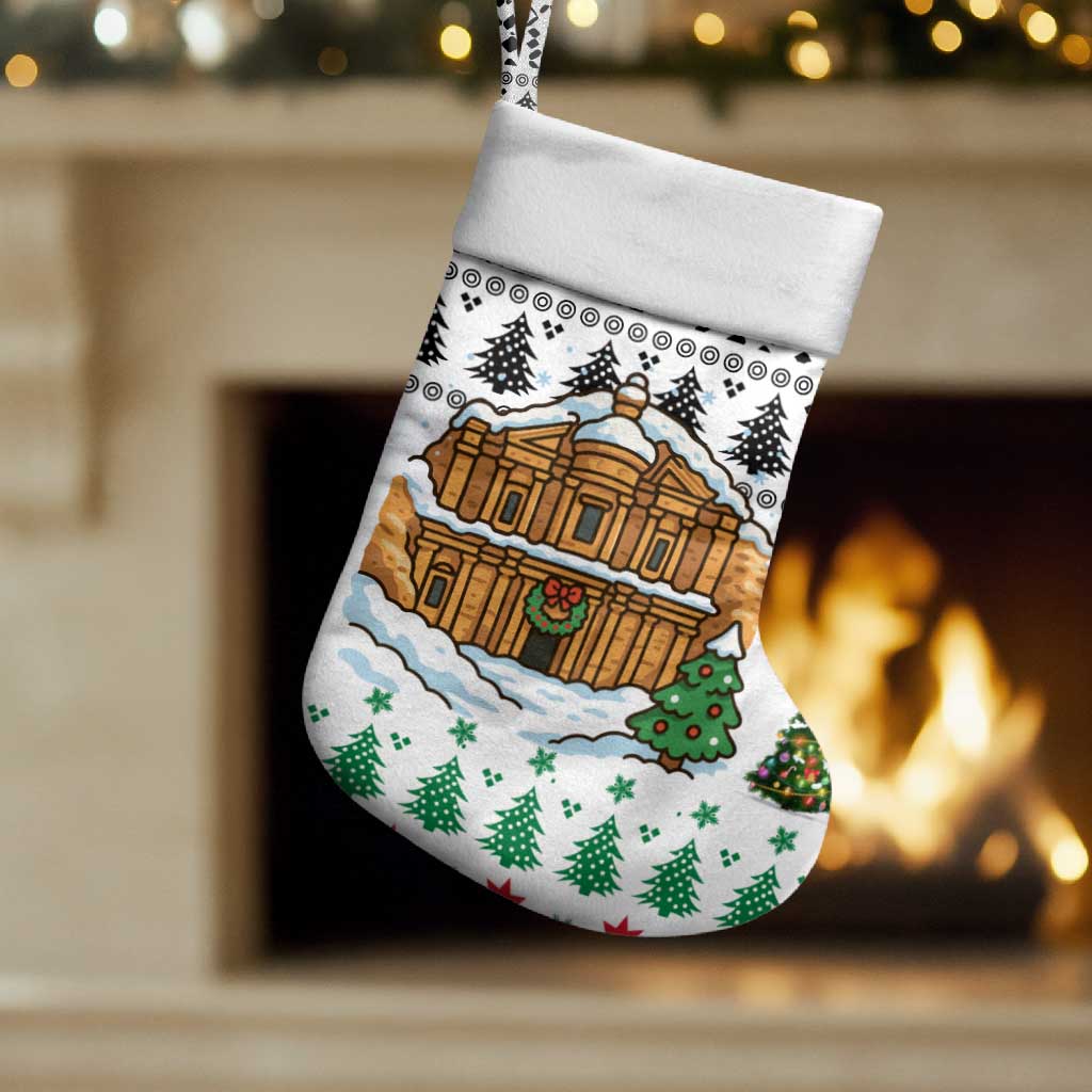Jordan Christmas Stocking with Petra Monastery Snow Christmas Trees and Candy Cane Pattern - Wonder Print Shop