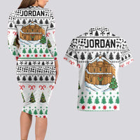 Jordan Christmas Couples Matching Long Sleeve Bodycon Dress and Hawaiian Shirt with Petra Monastery Snow Christmas Trees and Candy Cane Pattern - Wonder Print Shop