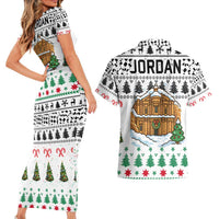 Jordan Christmas Couples Matching Short Sleeve Bodycon Dress and Hawaiian Shirt with Petra Monastery Snow Christmas Trees and Candy Cane Pattern - Wonder Print Shop