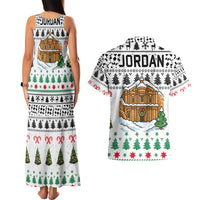 Jordan Christmas Couples Matching Tank Maxi Dress and Hawaiian Shirt with Petra Monastery Snow Christmas Trees and Candy Cane Pattern - Wonder Print Shop