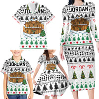 Jordan Christmas Family Matching Long Sleeve Bodycon Dress and Hawaiian Shirt with Petra Monastery Snow Christmas Trees and Candy Cane Pattern - Wonder Print Shop