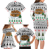Jordan Christmas Family Matching Long Sleeve Bodycon Dress and Hawaiian Shirt with Petra Monastery Snow Christmas Trees and Candy Cane Pattern - Wonder Print Shop