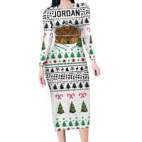 Jordan Christmas Family Matching Long Sleeve Bodycon Dress and Hawaiian Shirt with Petra Monastery Snow Christmas Trees and Candy Cane Pattern - Wonder Print Shop