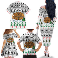 Jordan Christmas Family Matching Off The Shoulder Long Sleeve Dress and Hawaiian Shirt with Petra Monastery Snow Christmas Trees and Candy Cane Pattern - Wonder Print Shop