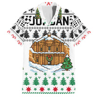 Jordan Christmas Family Matching Off The Shoulder Long Sleeve Dress and Hawaiian Shirt with Petra Monastery Snow Christmas Trees and Candy Cane Pattern - Wonder Print Shop