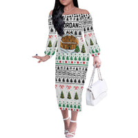 Jordan Christmas Family Matching Off The Shoulder Long Sleeve Dress and Hawaiian Shirt with Petra Monastery Snow Christmas Trees and Candy Cane Pattern - Wonder Print Shop